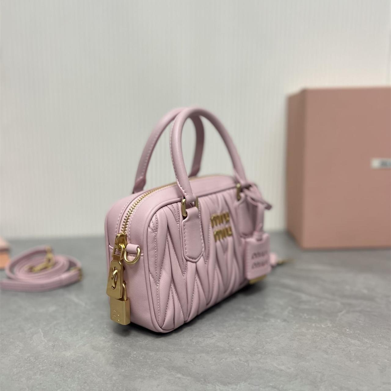 WhatsApp Image 2025-09-20 at 9.24.48 PM (2) Miu Miu Arcadie Matlasse Nappa Pink Bowling Bag (With Box)