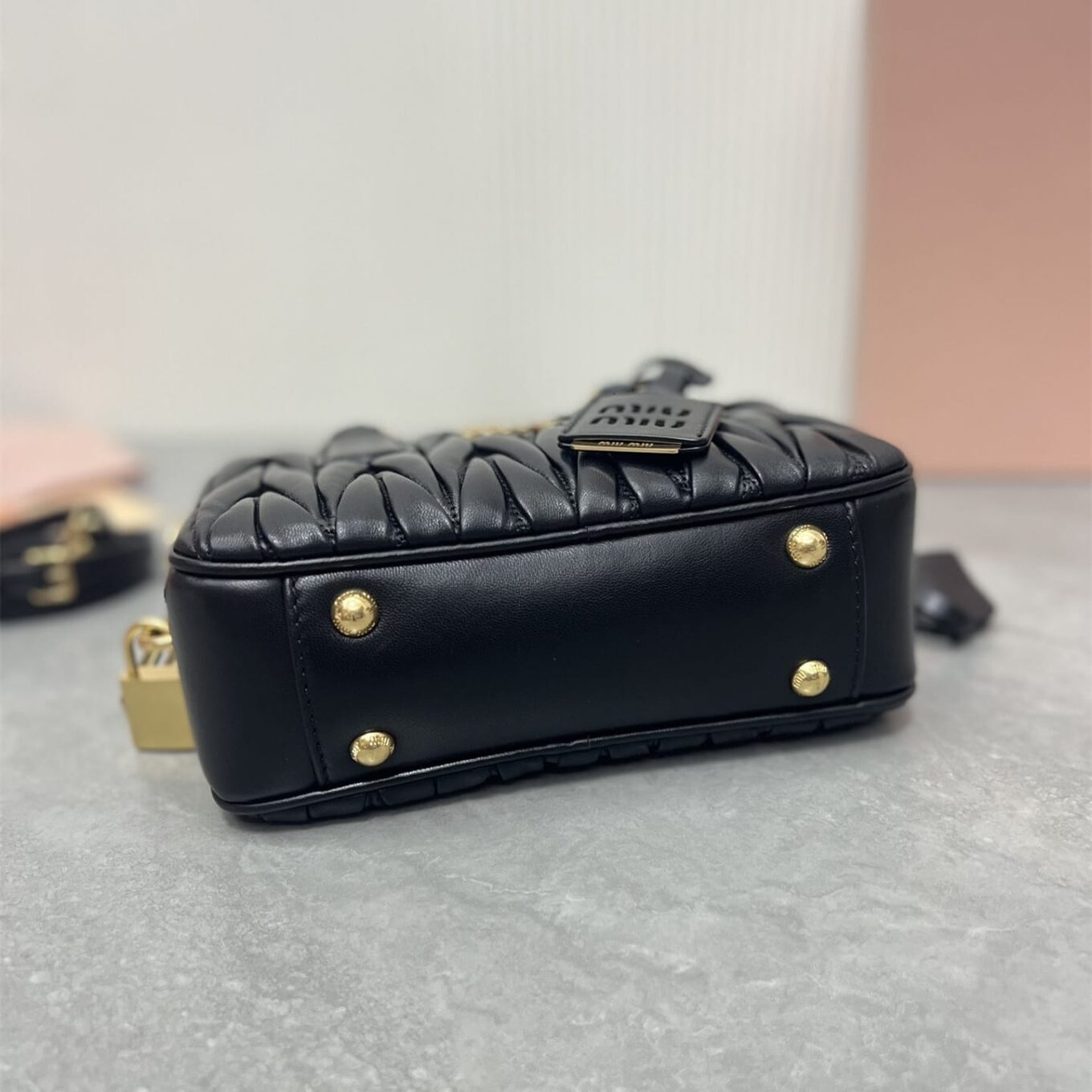 Miu Miu Arcadie Matlasse Nappa Black Bowling Bag (With Box)