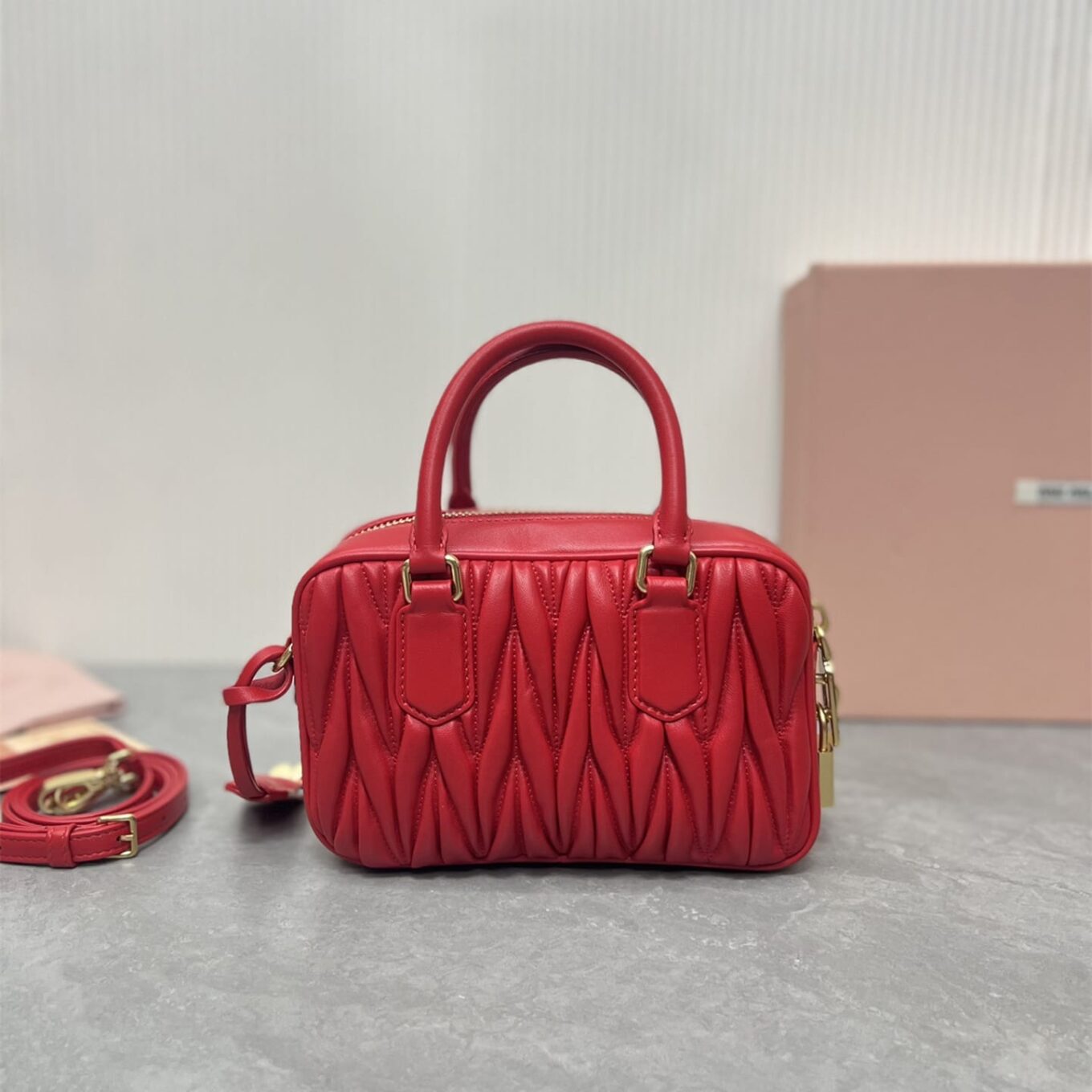 Miu Miu Arcadie Matlasse Nappa Red Bowling Bag (With Box)