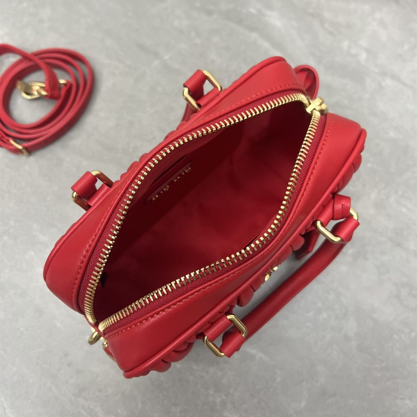 Miu Miu Arcadie Matlasse Nappa Red Bowling Bag (With Box)
