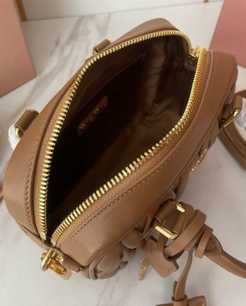 Miu Miu Arcadie Matlasse Nappa Brown Bowling Bag (With Box)