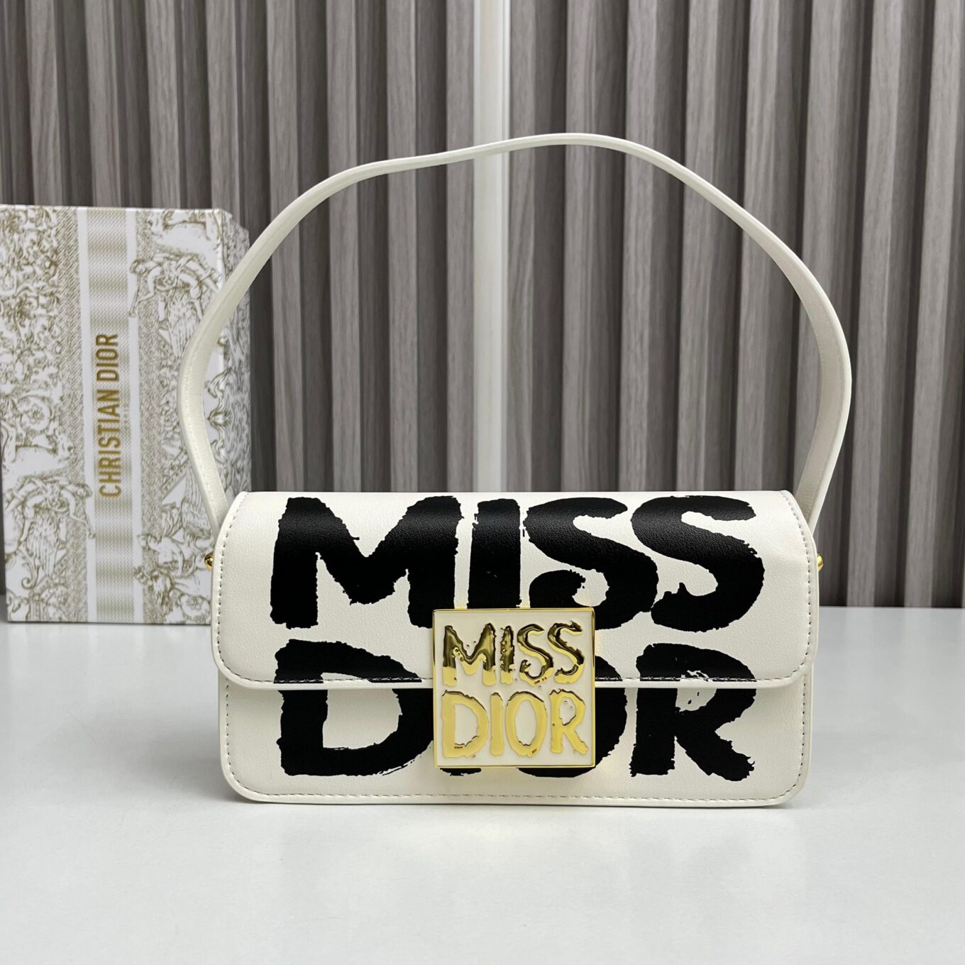 Miss Dior White Flap Shoulder Bag (With Box)