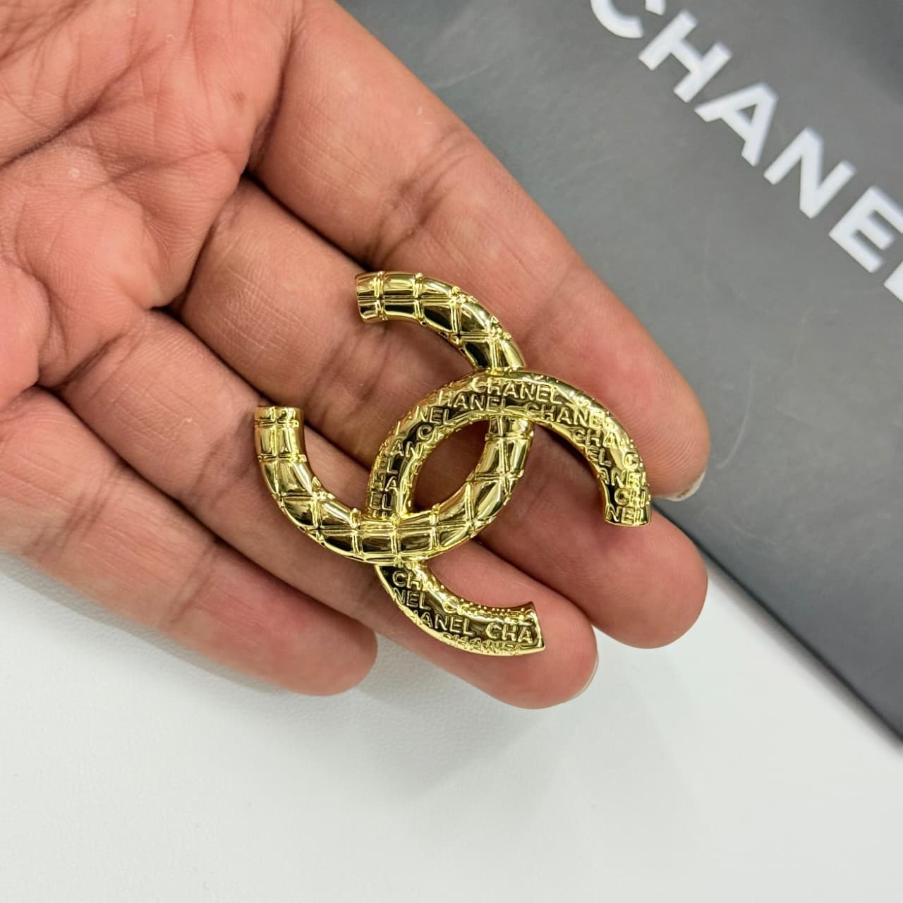 Chanel CC Logo With Quilted Engraving Brooch