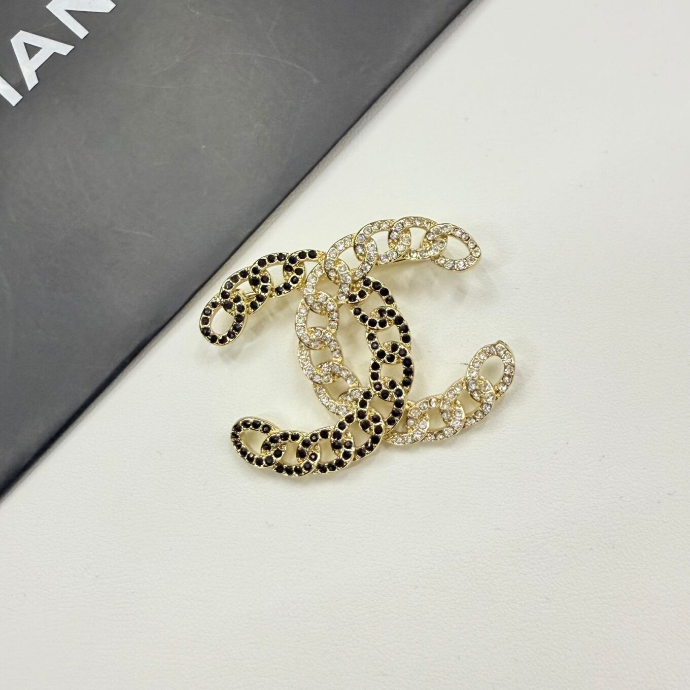 Chanel CC Logo With Black And White Crystal Brooch