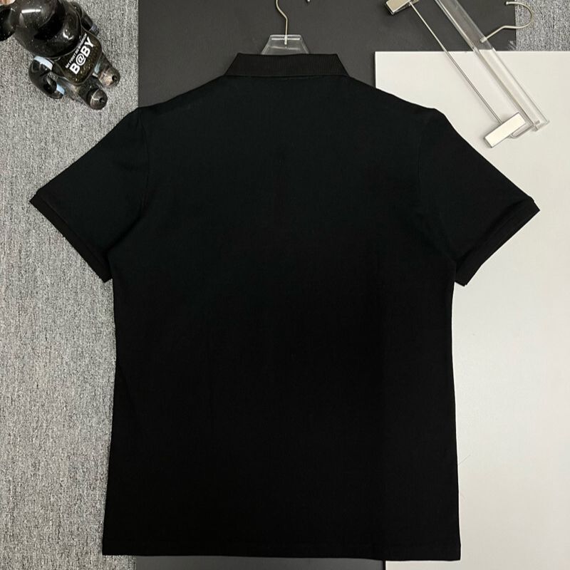 Burberry Black Polo Shirt with Monogram Logo & Check Trim