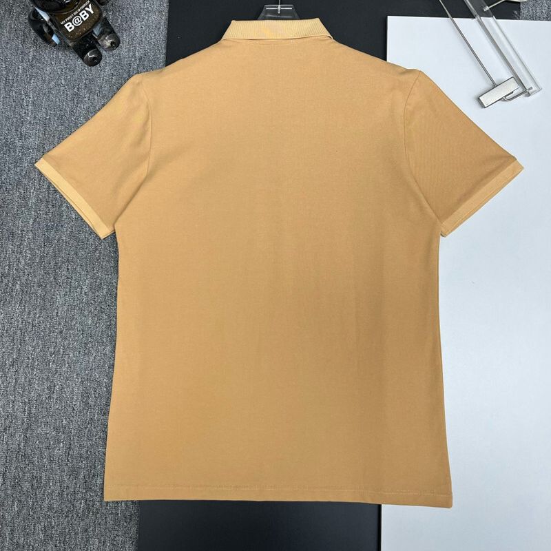 Burberry Khaki Polo Shirt with Monogram Logo & Check Trim