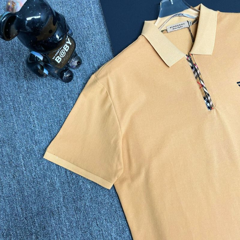 Burberry Khaki Polo Shirt with Monogram Logo & Check Trim