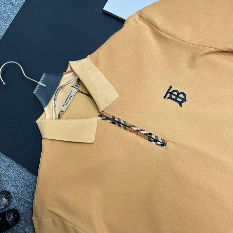 Burberry Khaki Polo Shirt with Monogram Logo & Check Trim