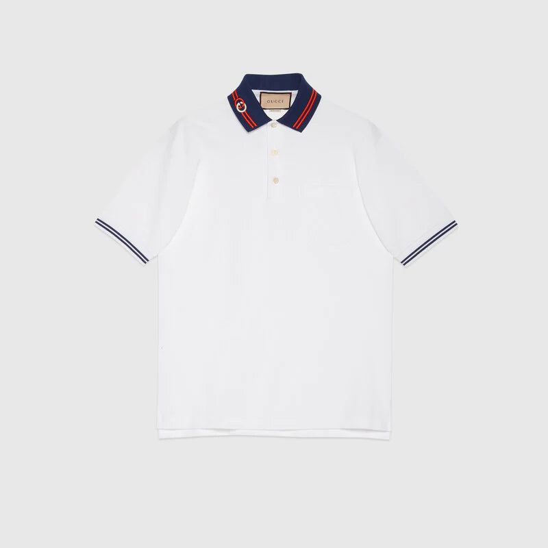 WhatsApp Image 2025-10-08 at 5.33.11 PM Gucci White Polo Tshirt with Blue Collar Trim
