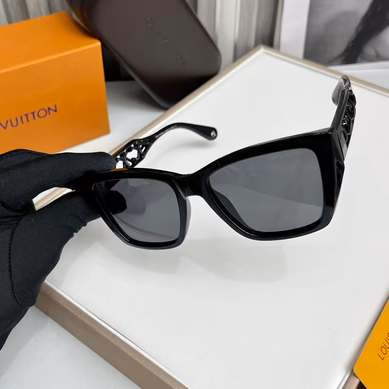 WhatsApp Image 2025-10-16 at 6.11.53 PM (1) Louis Vuitton Black Square Cutout Monogram Sunglass For Women