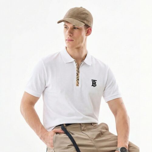WhatsApp Image 2026-02-14 at 14.44.13 Burberry White Polo Shirt with Monogram Logo & Check Trim
