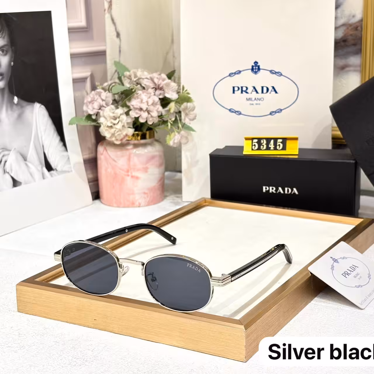 WhatsApp Image 2025-11-01 at 7.34.55 PM Prada Round Silver Frame Black Tint Unisex Sunglass