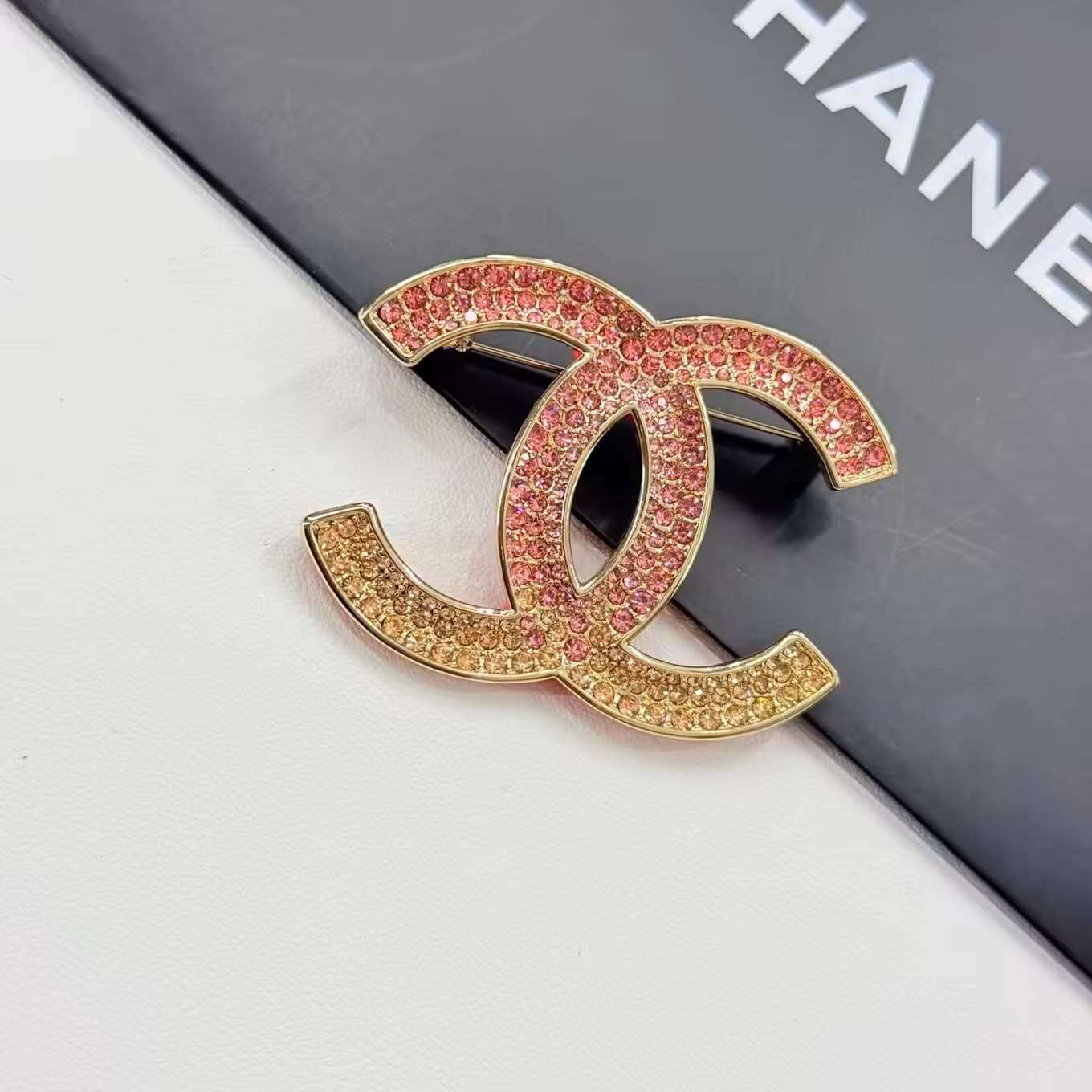 Chanel Pink Gold Crystal Brooch