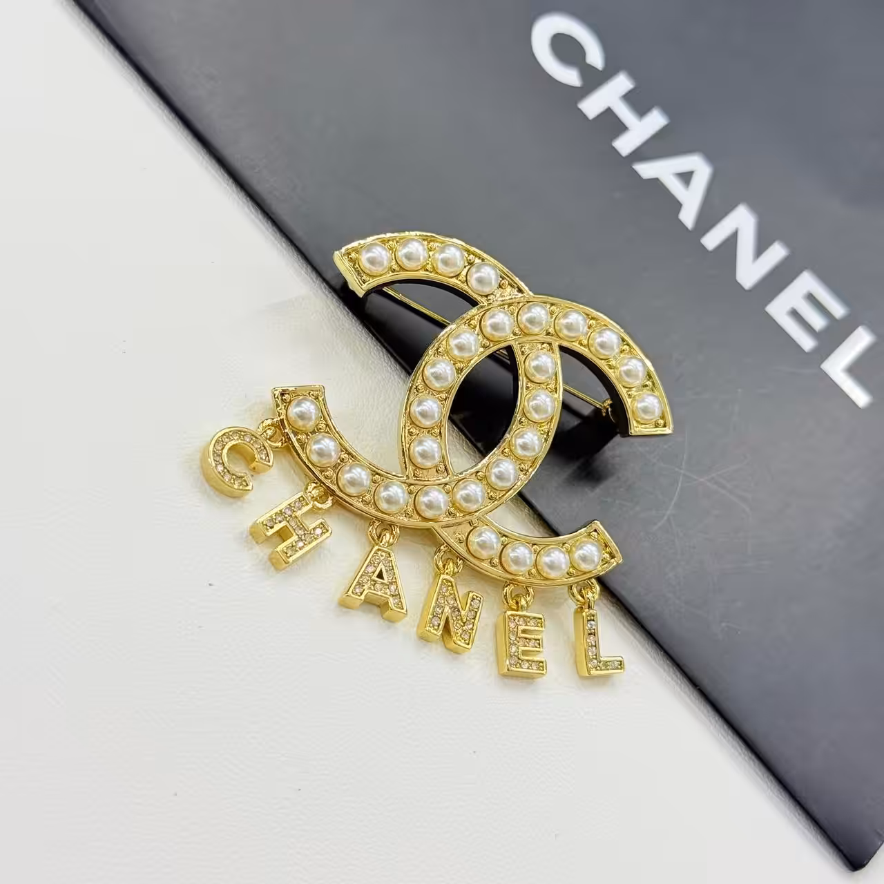 Chanel Pearl Studded Gold Charm Brooch