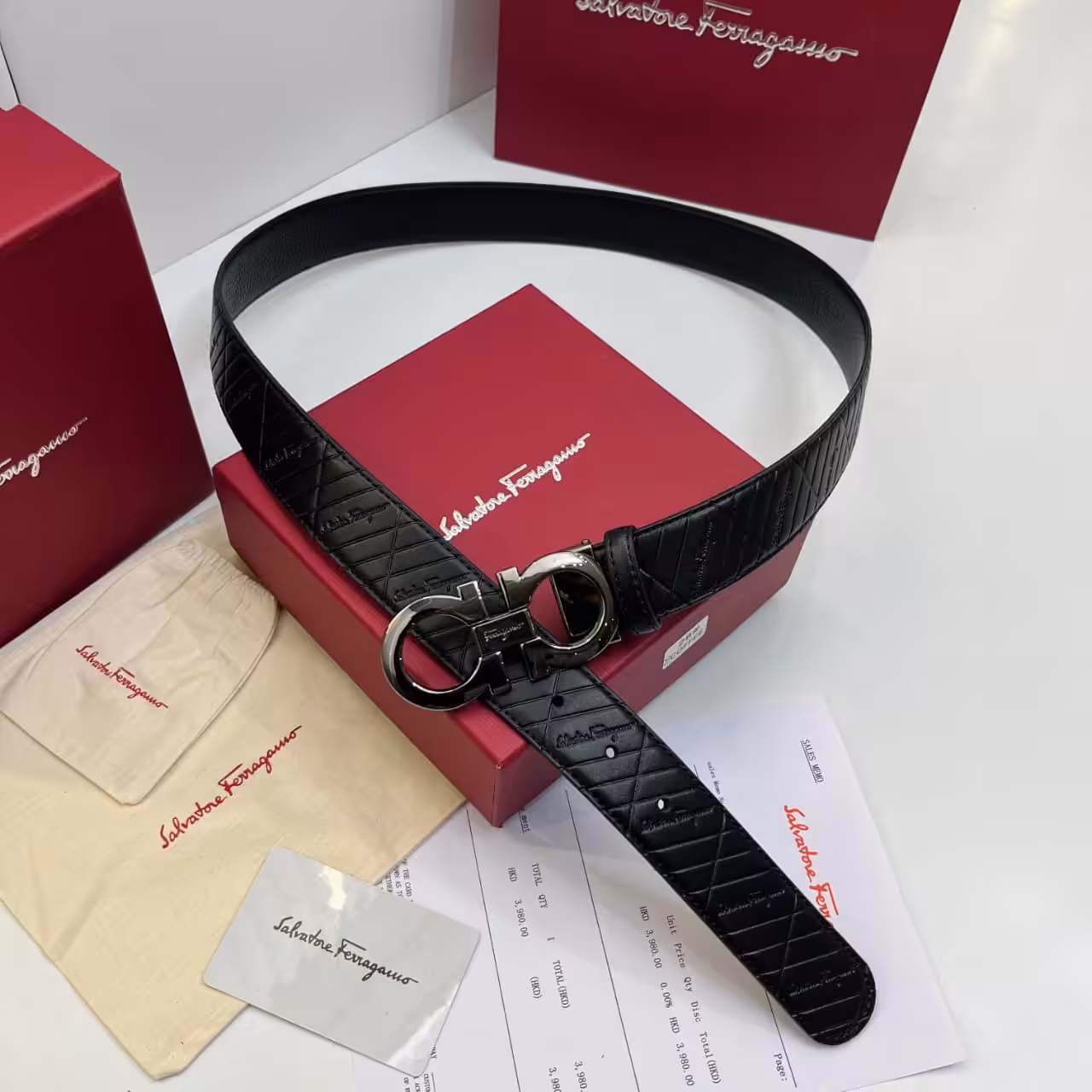 WhatsApp Image 2025-11-27 at 5.11.16 PM Salvatore Ferragamo Black Quilted Gancini Men's Belt