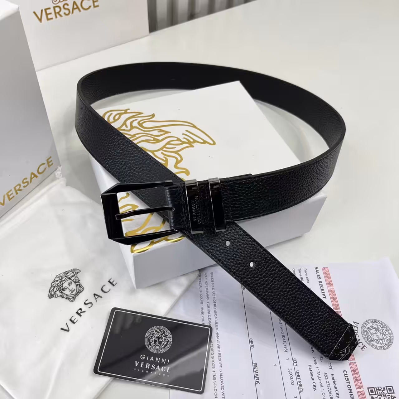 WhatsApp Image 2025-11-28 at 5.35.54 PM Versace Black Textured Buckle Men's Belt