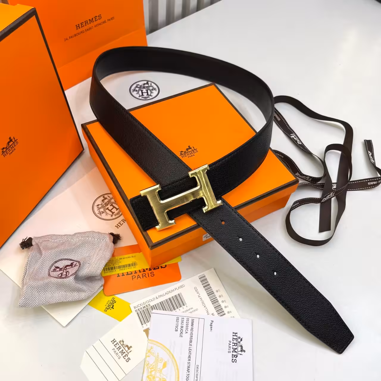 WhatsApp Image 2025-11-28 at 7.11.52 PM (1) Hermes Black H-Buckle Gold Men's Belt