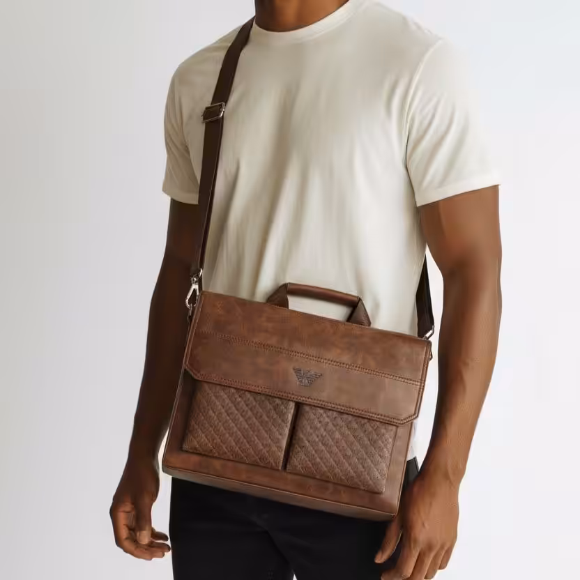 Armani Brown front Pocket Embossed Laptop bag
