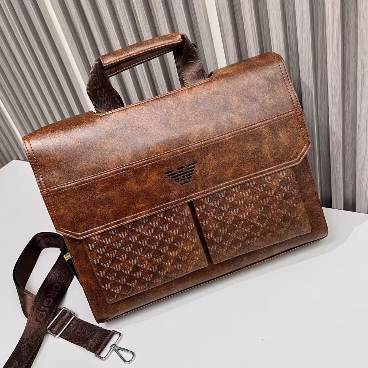 Armani Brown front Pocket Embossed Laptop bag