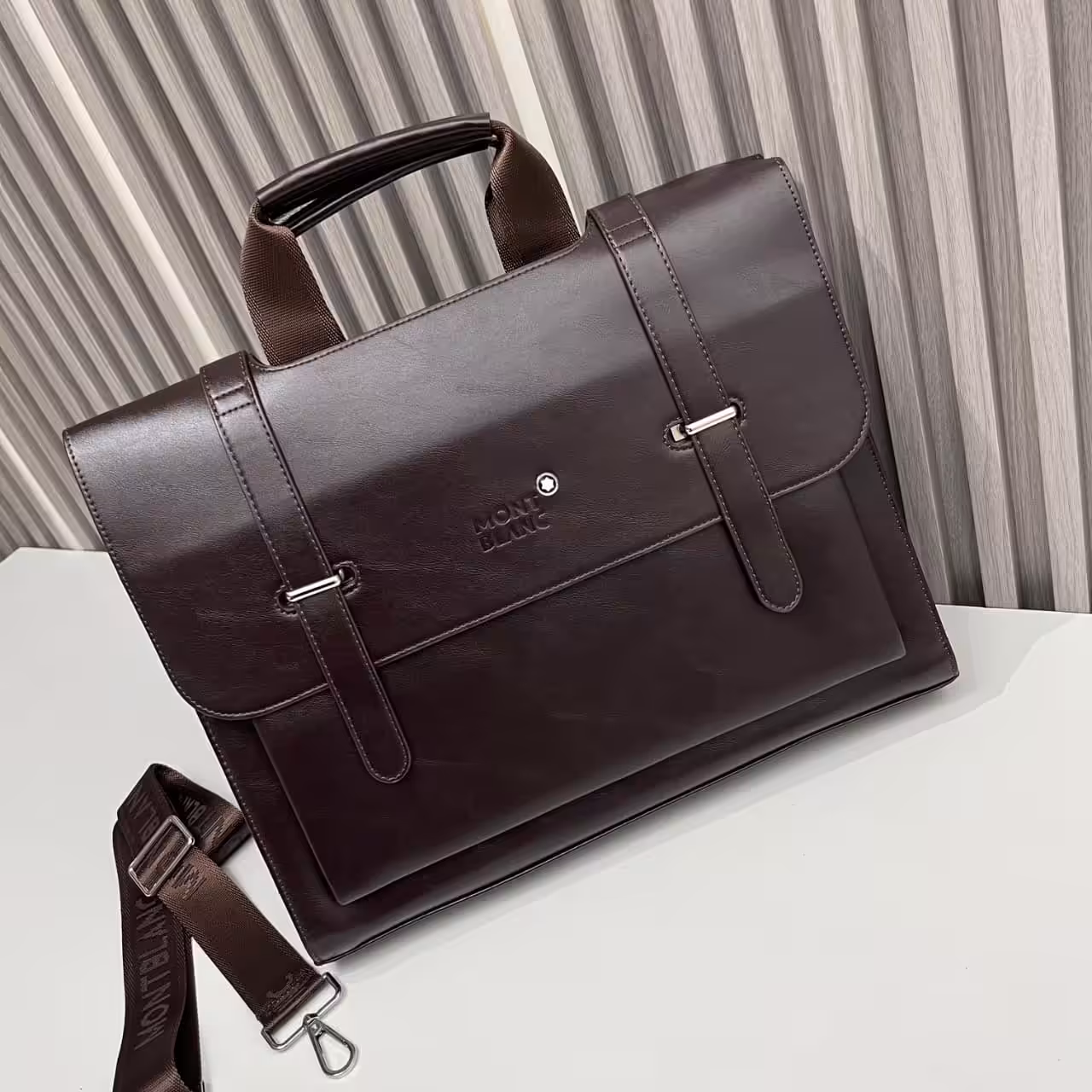 Montblanc Coffee Leather Laptop Bag