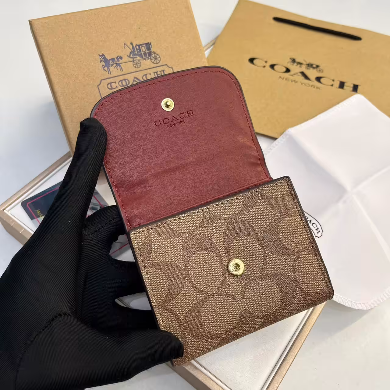 Coach three Fold Apricot Rose Pink Wallet