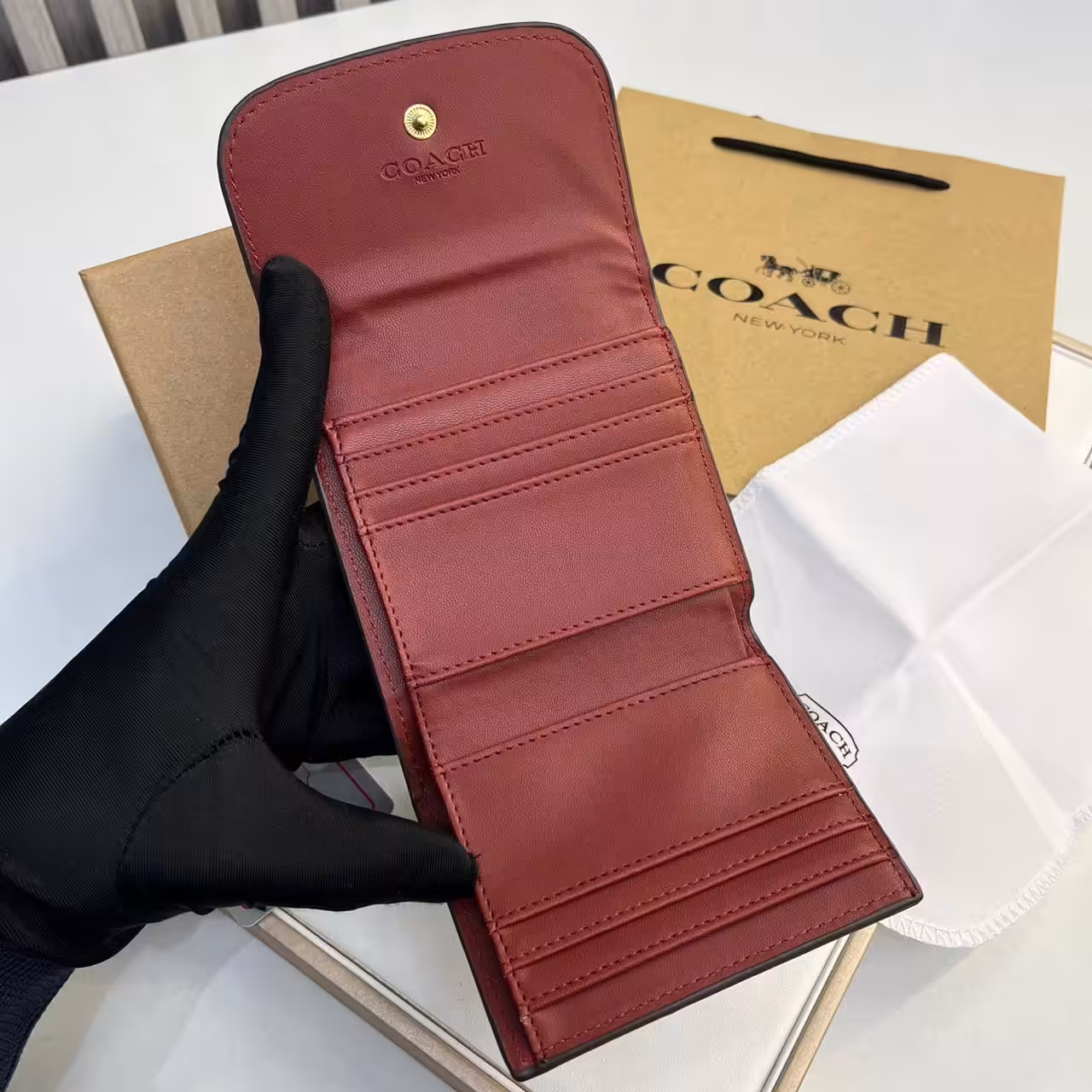 Coach three Fold Apricot Rose Pink Wallet