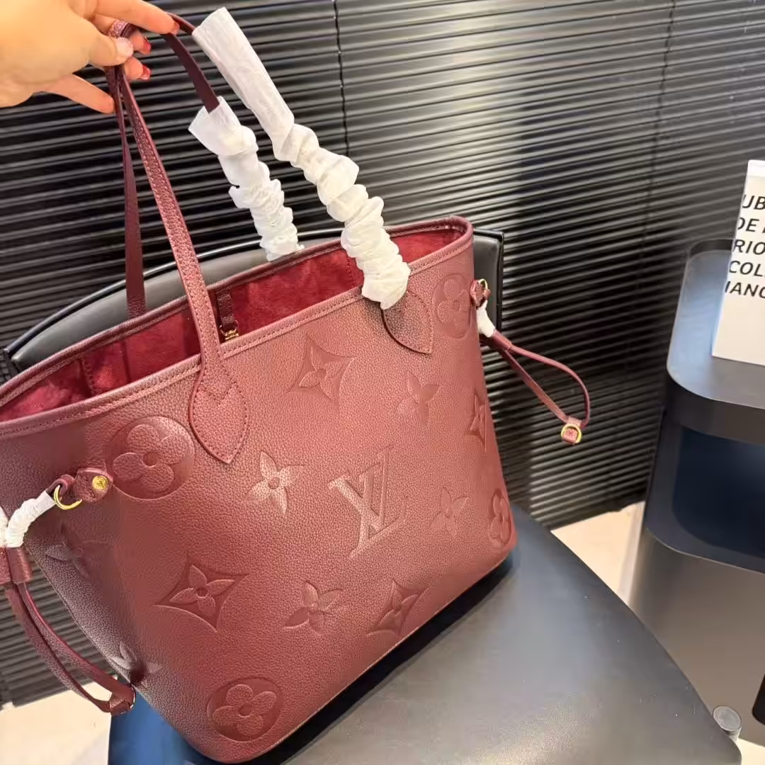 Louis Vuitton Wine Embossed Neverfull MM Tote Bag (With Box )
