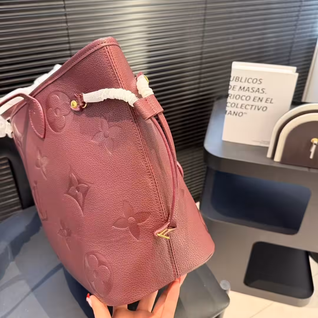 Louis Vuitton Wine Embossed Neverfull MM Tote Bag (With Box )