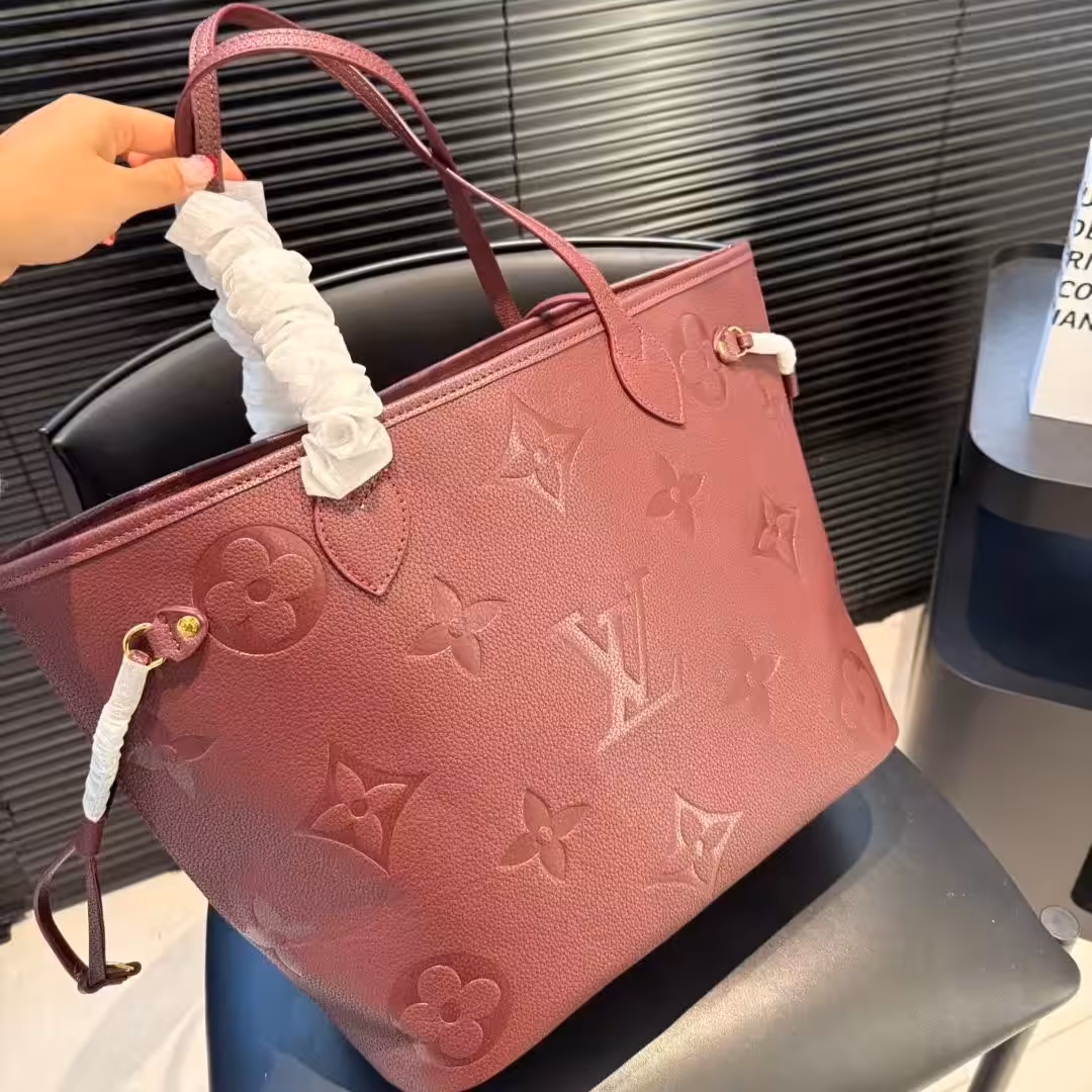 Louis Vuitton Wine Embossed Neverfull MM Tote Bag (With Box )