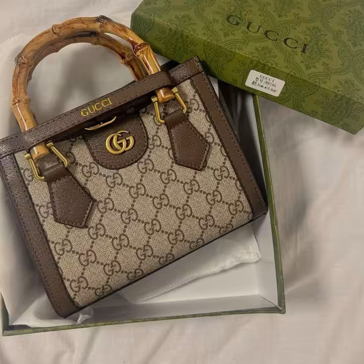 Gucci Diana Mini Apricot Canvas Hand Bag (With Box)