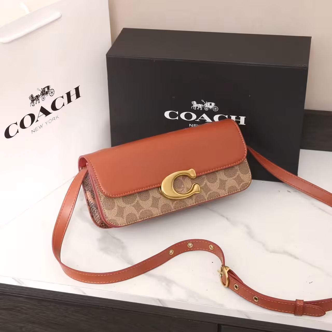 Coach Zoe Apricot Red Color Shoulder Bag (With Box)