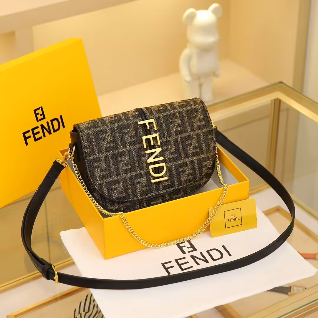 Fendi Fendigraphy FF Black Green Color Shoulder Bag (With Box)