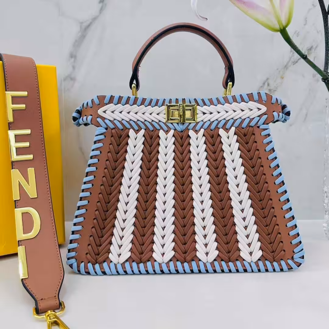Fendi Peekaboo ISeeU Brown Beige Blue Color Hand Bag