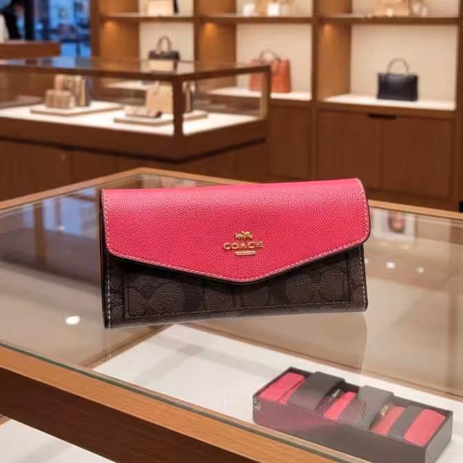 Coach Pink 3 Fold Envelop Signature Wallet