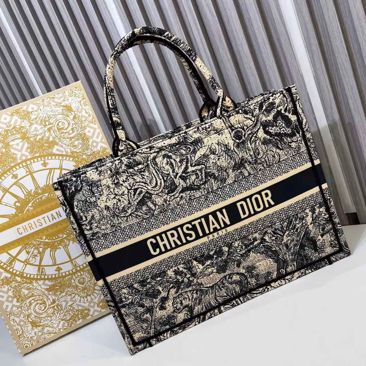 Christian Dior Black Jungle Book Tote (With Box)