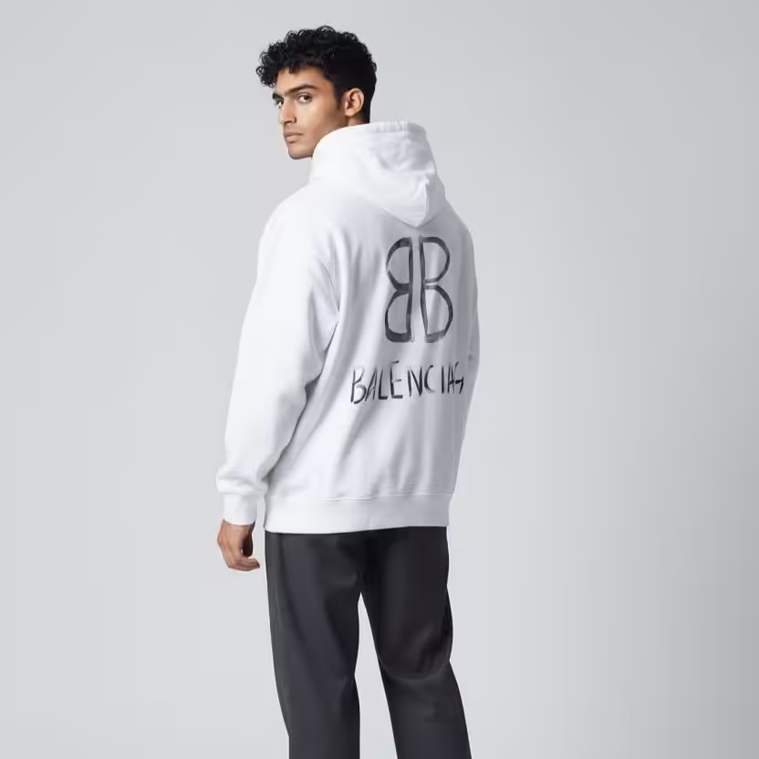 Balenciaga BB White Full Sleeve Men’s Hoodie