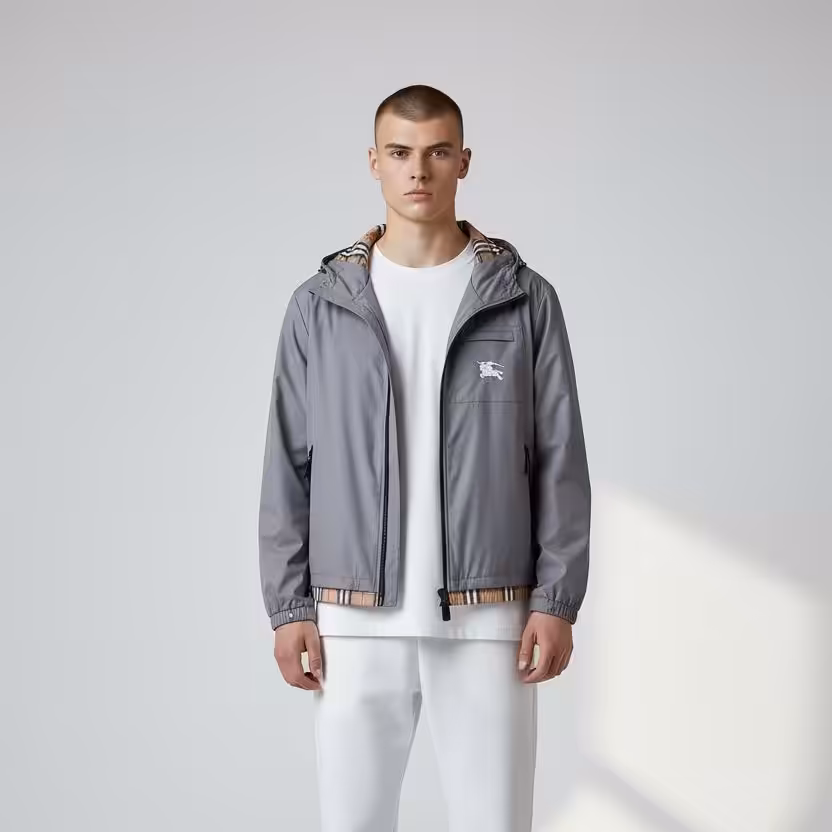 Burberry Vintage Grey Hooded Wind Cheater Jacket