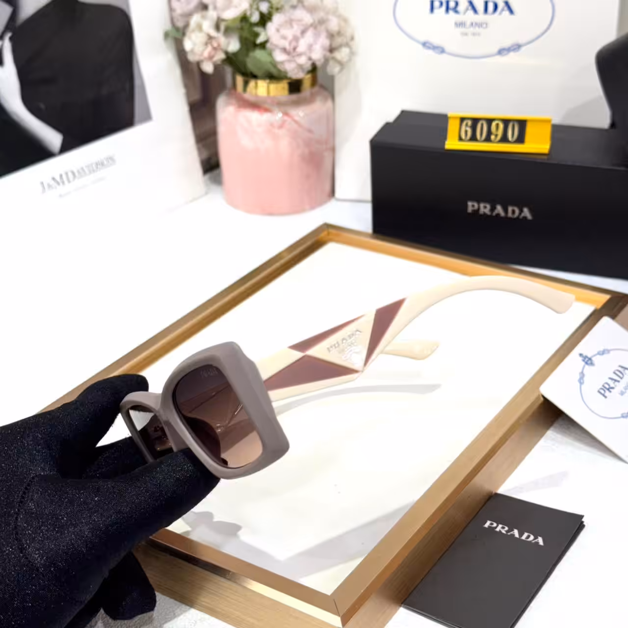 Prada Purple and Beige Square Unisex Sunglass