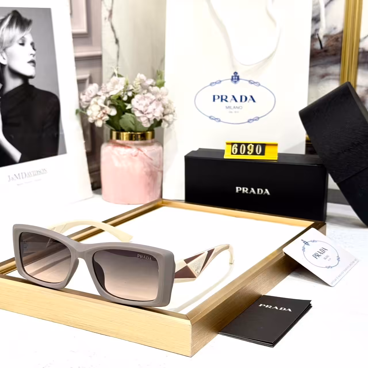 Prada Purple and Beige Square Unisex Sunglass