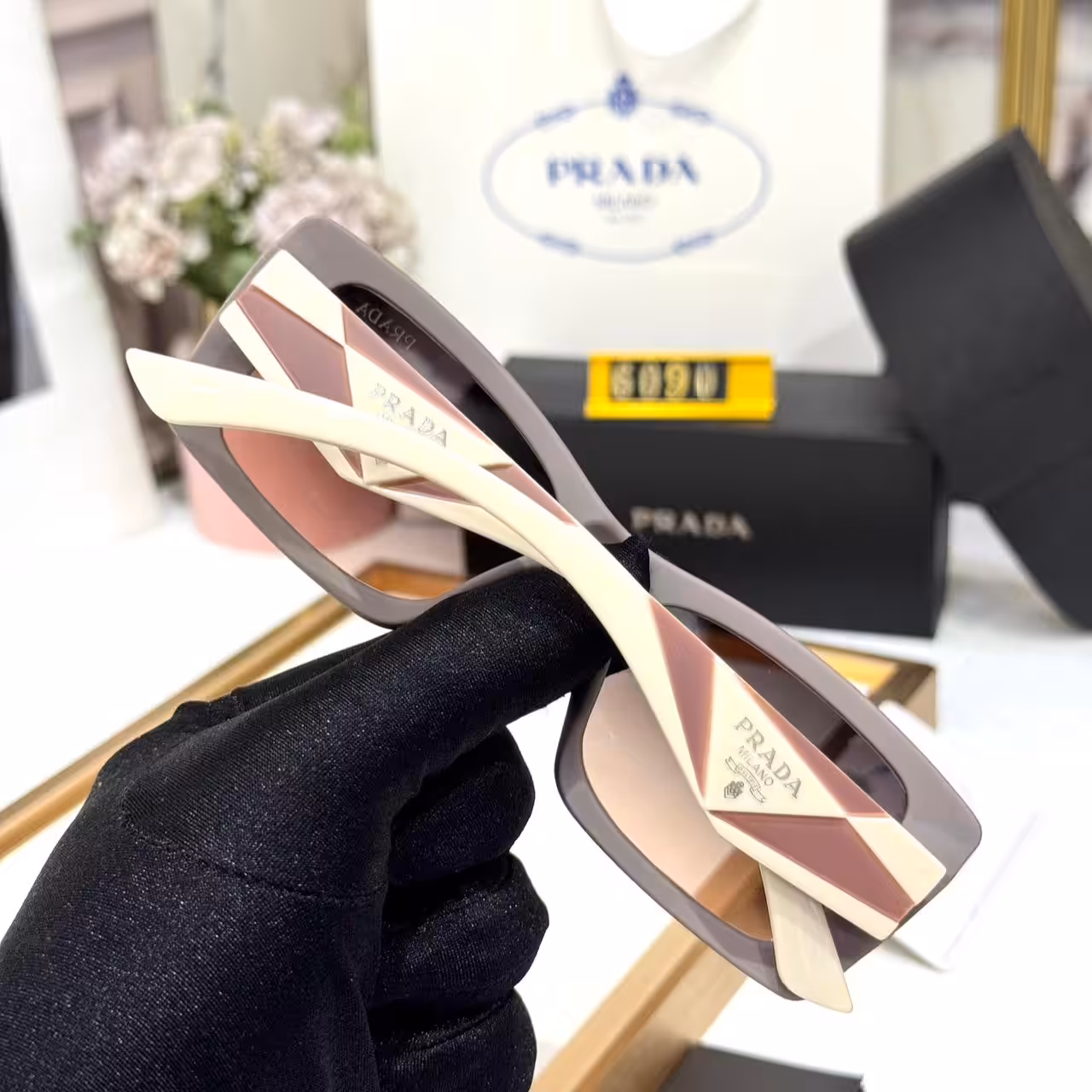 Prada Purple and Beige Square Unisex Sunglass