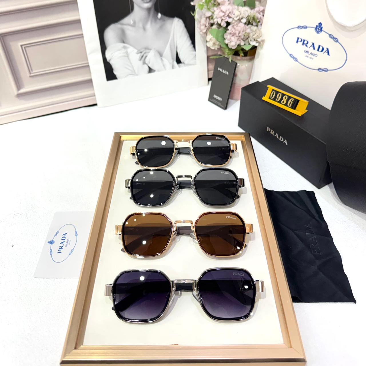 Prada Black Square Unisex Sunglasses