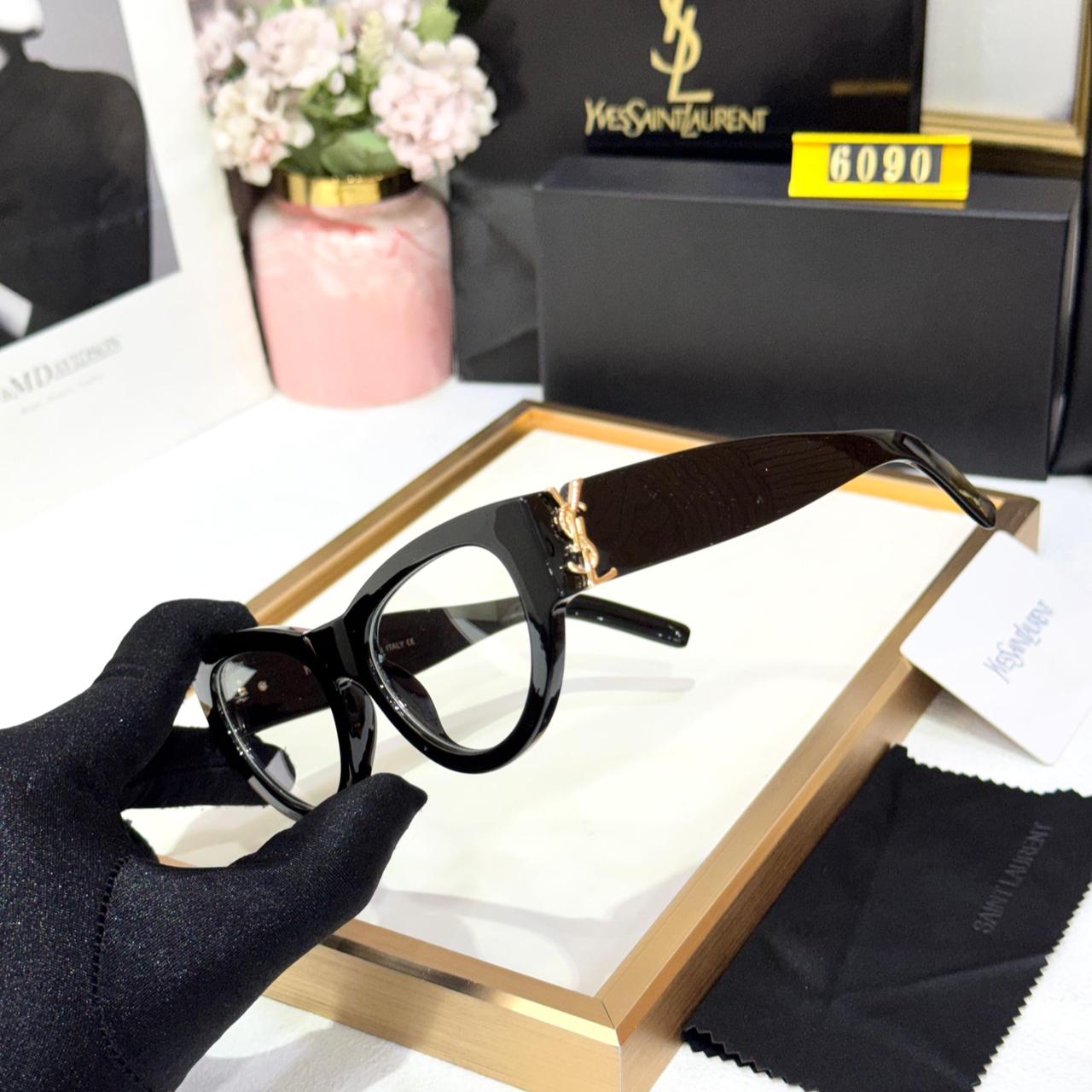 YSL Saint Laurent Black Cat-Eye Optical Eyeglasses