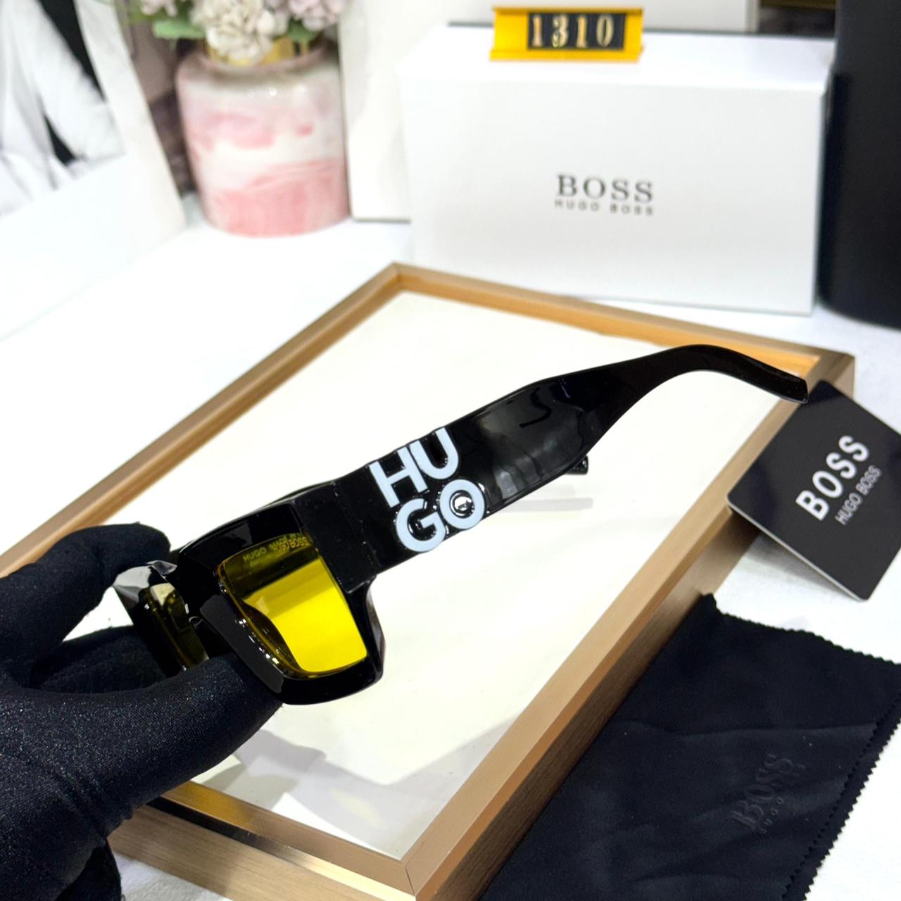 Hugo Boss Wayfarer Yellow Black Glossy Men’s Sunglasses