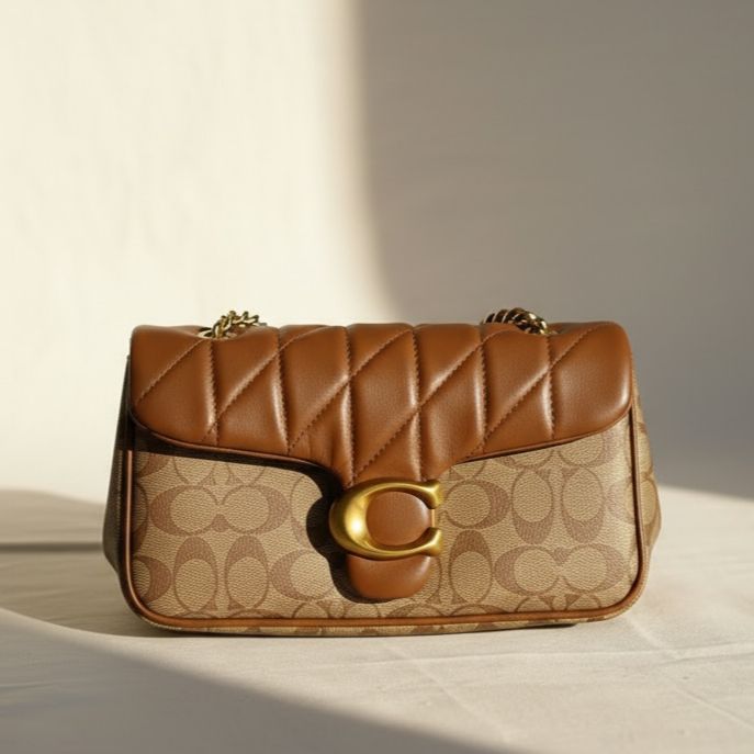 Coach Tabby 26 Khaki Brown Quilted Sling Bag (With Box)