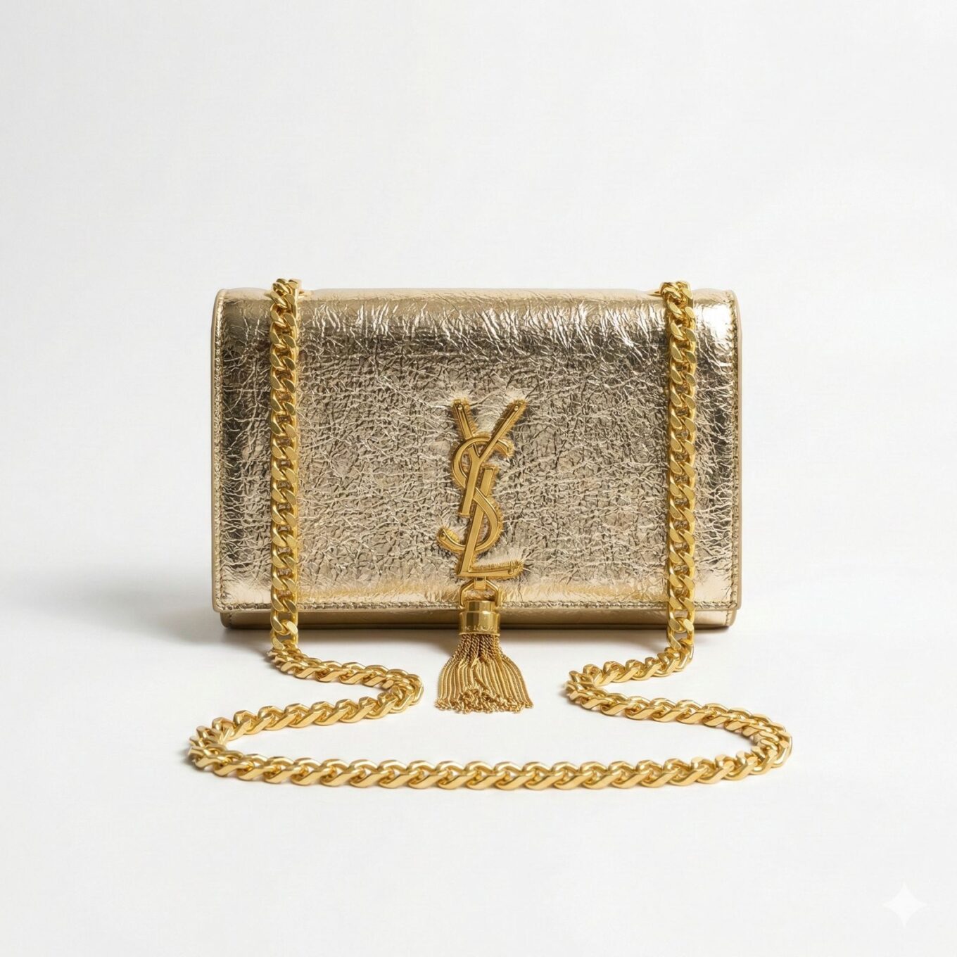 YSL Gold Textured Kate Tassel Sling Bag (With Box)