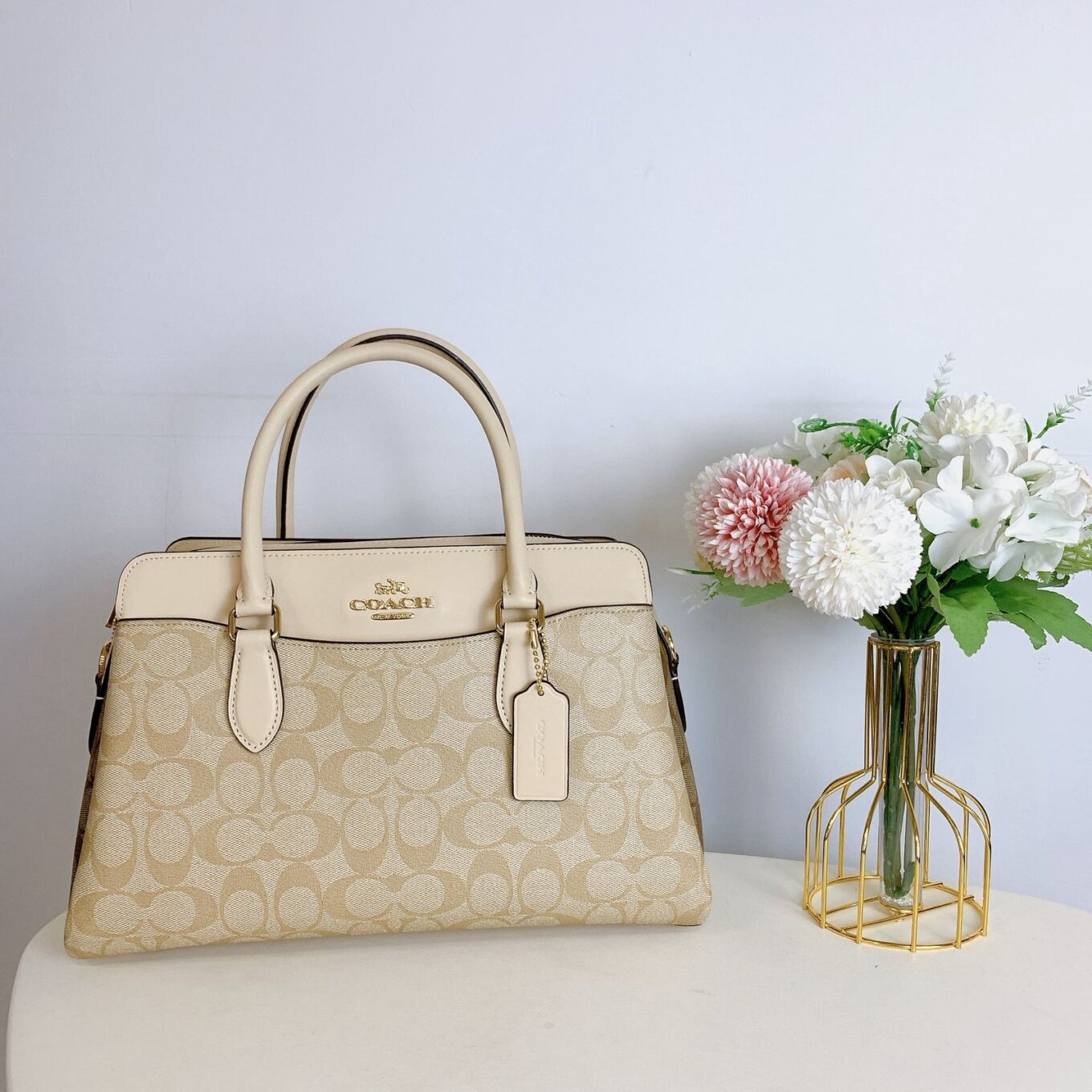 Coach Darcie Carryall Apricot White Medium Handbag (With Box)