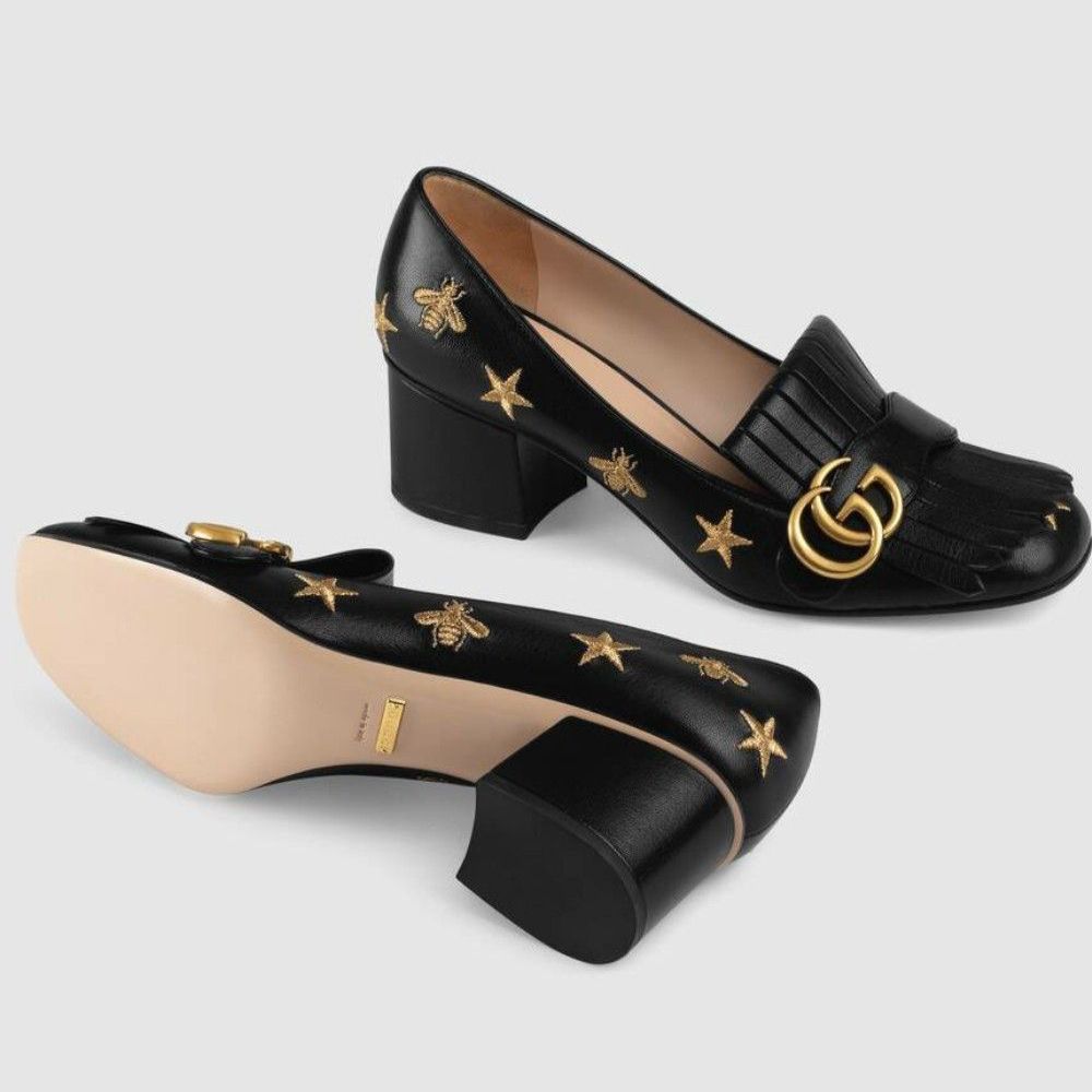 Gucci Marmont GG Bee Mid Heel Pump