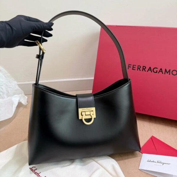 Salvatore Ferragamo Trifolio Black Large Shoulder Bag (With Box)